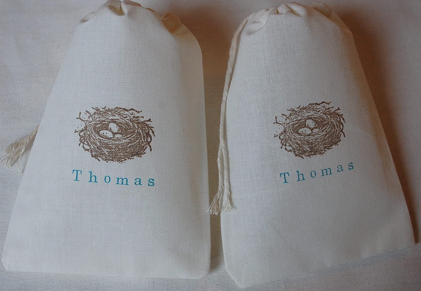 20 Personalized Birds Nest Organic Cotton Muslin Drawstring Favor Gift Bags 5x7 Il_570xn