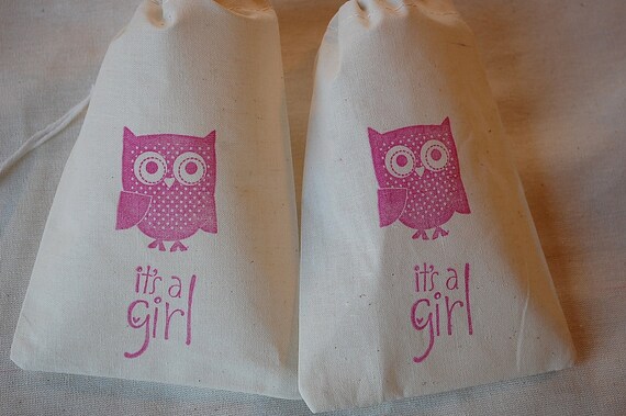 10 Pink It's A Girl Owl Muslin Cotton Favor Gift Bags 4x6 Great for Baby Showers Il_570xn