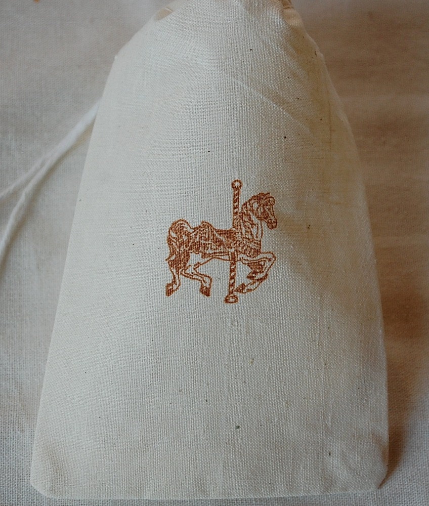 10 Circus / Carnival Carousel Horse - organic muslin cotton favor bags 4x6 - Choose your own ink color Il_570xn