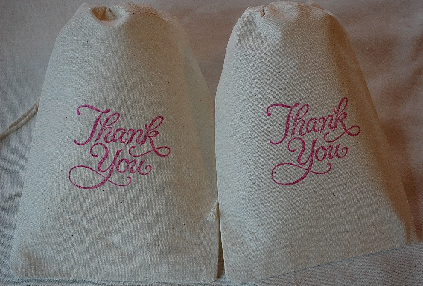10 Pink Fancy Thank You Organic Muslin Cotton Favor Gift Bags 5x7 Il_570xn