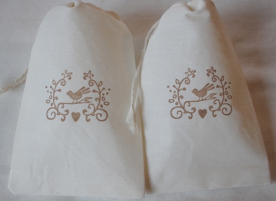 10 Woodland Bird Favor Bags - Organic Muslin Cotton 4x6 gift bags Great for Weddings & Birthday Parties Il_570xn