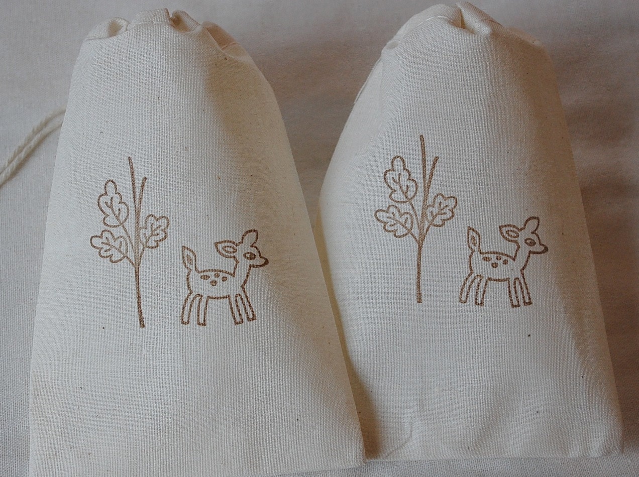 10 Woodland Deer Favor Bags - Organic Muslin Cotton 4x6 gift bags Great for Weddings & Birthday Parties Il_570xn