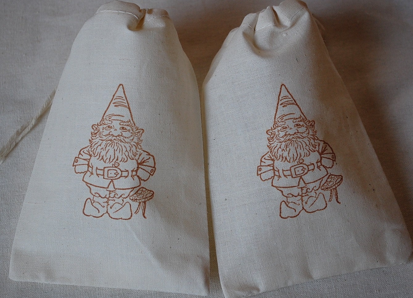 10 Woodland Gnome Favor Bags - Organic Muslin Cotton 4x6 gift bags Great for Weddings & Birthday Parties Il_570xn