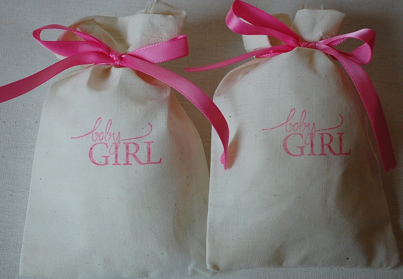 10 Pink Baby Girl with ribbon Organic Muslin Cotton Favor Bags 4x6 inch Great for Baby Showers Il_570xn