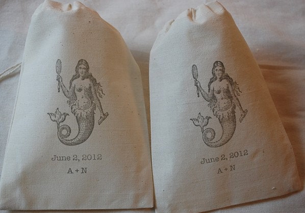 50 Personalized MermaidOrganic Muslin Favor Gift Bags - Bride and Groom Initials and Date- 5x7 Great for Weddings and Parties Il_570xn