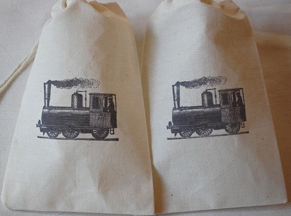 15 Black Vintage Choo Choo Train Birthday Party Organic Muslin Cotton Favor Gift Bags 4x6 Il_570xn