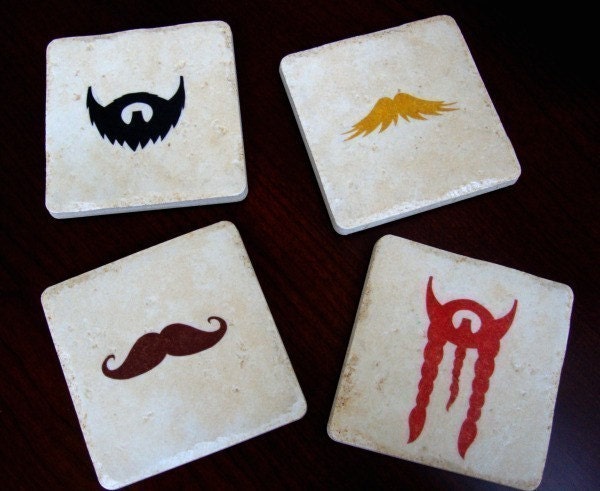 Coaster Many Marvelous Moustaches...set of four coasters set in Italian stone