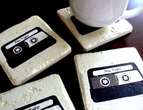 Coasters Mix Tape (set of four Italian stone coasters)