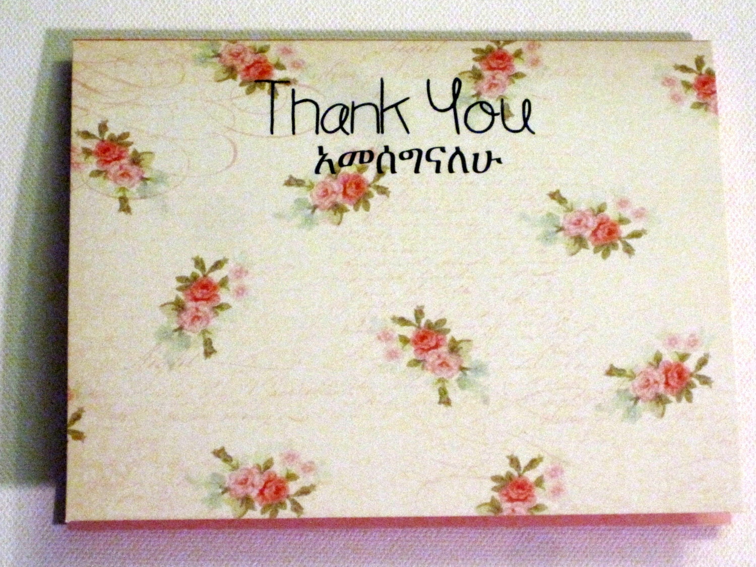 Vintage Roses Amharic Thank You Cards - Set of 2