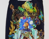 Meditation Bliss Navy Blue Custom CanvasTote Bag Hand Painted Fabric Applique Designs