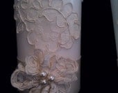 Alencon Lace Unity Candles with Pearls