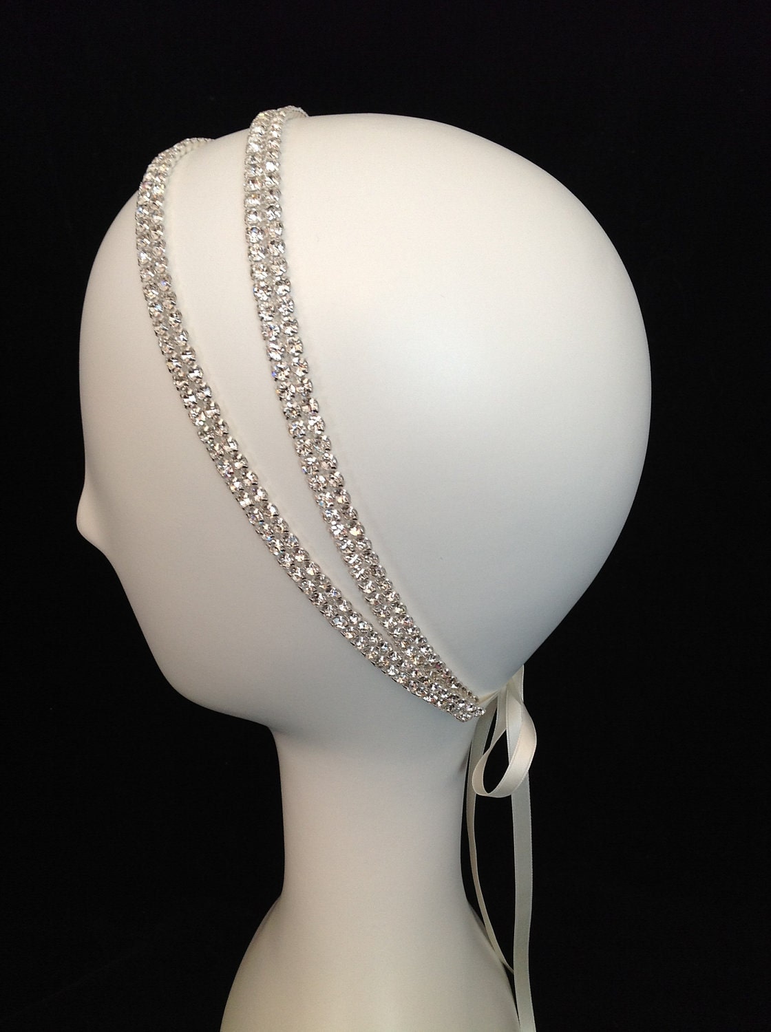 Crystal Rhinestone Bridal Headband "The Double Maggie"