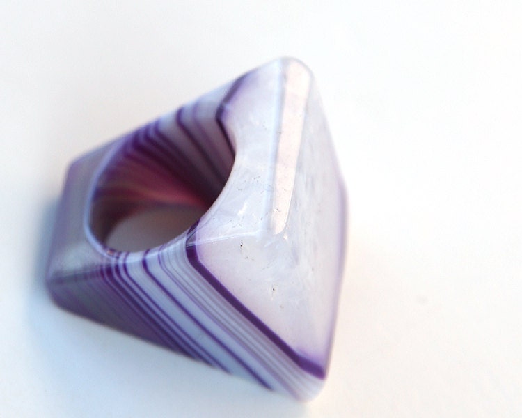 Purple Agate and Translucent Snow White Quartz Cocktail Ring 7.5