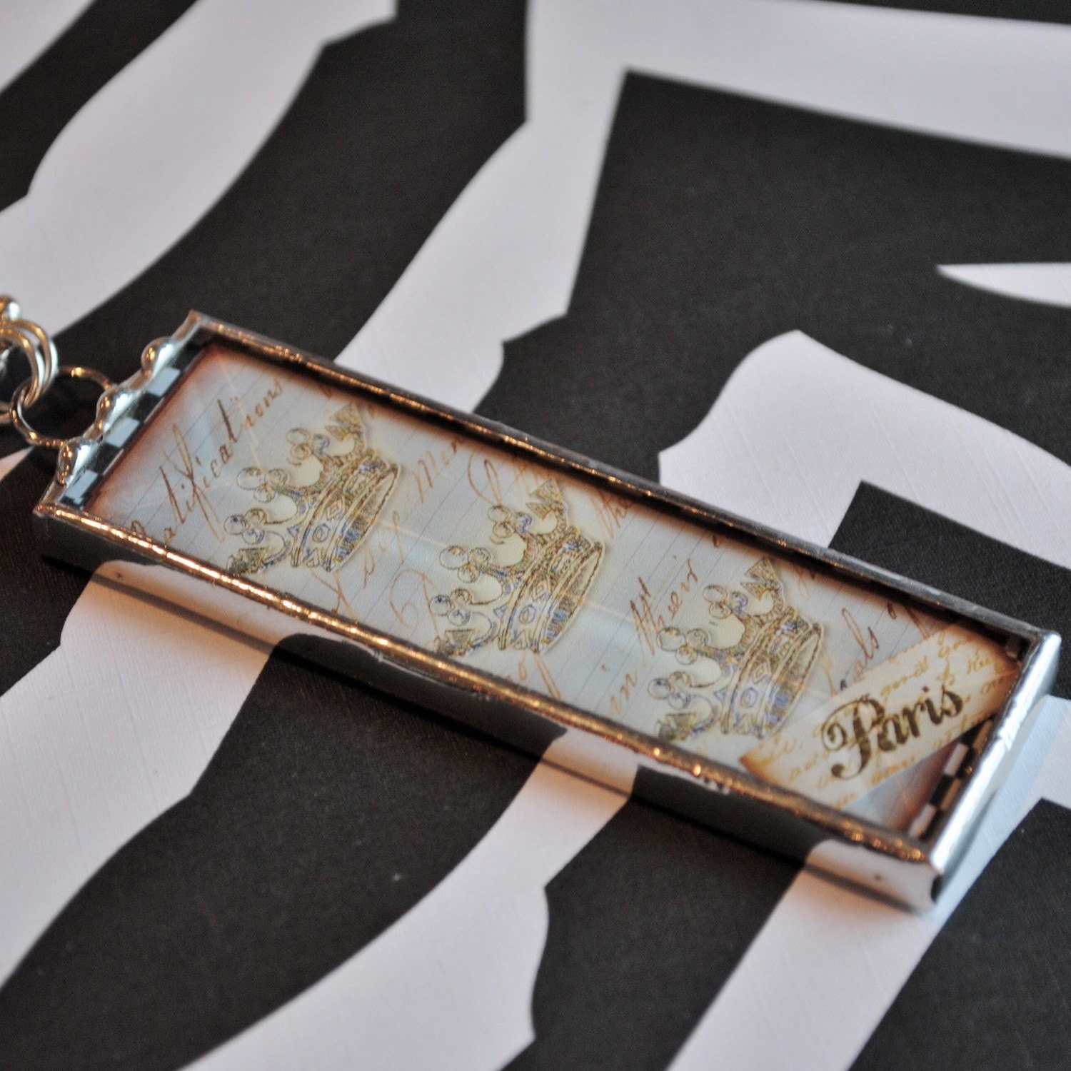 French Crown Paris Necklace Black Crow Pendant Soldered Necklace