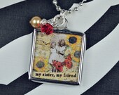 Personalized Friends and Sisters Necklace Sisters Pendant  Soldered Glass Charm