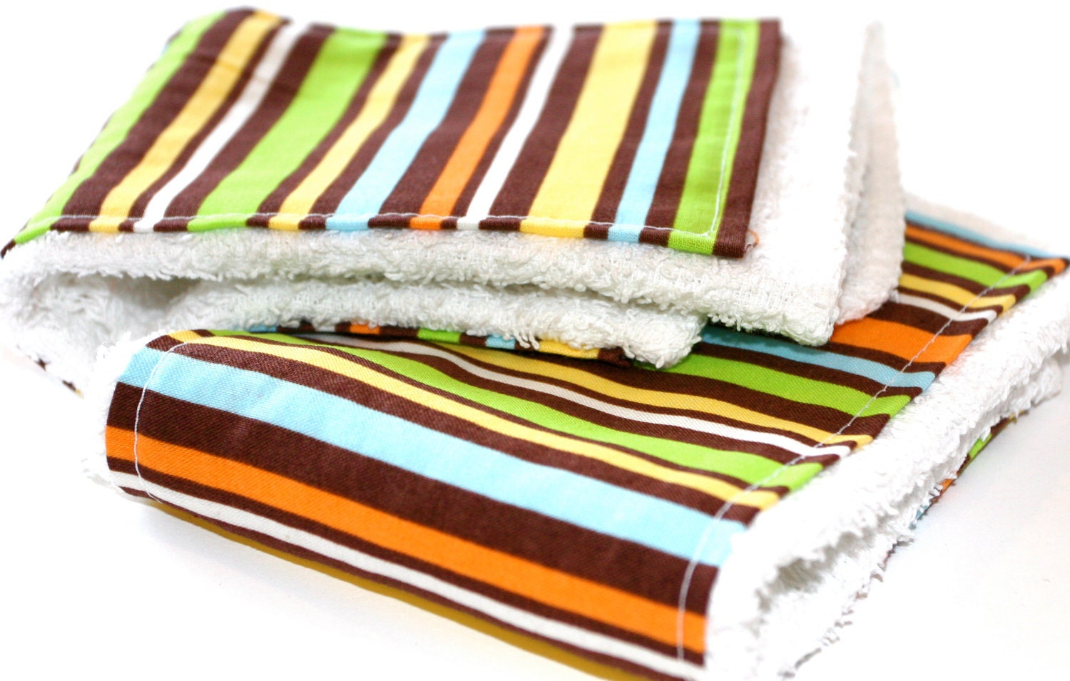 Baby Boy Washcloth Set /  Burp Cloth Gift Set Blue Orange Green and Yellow Striped Washcloth/Burp Cloth Set of 2 EtsyKids Team EtsyBABY