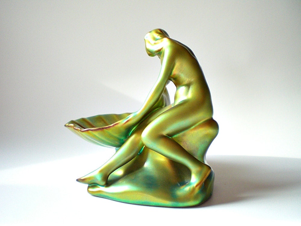 Zsolnay Porcelain Figurine,  Organic Nude Art Bowl Eosin Glaze