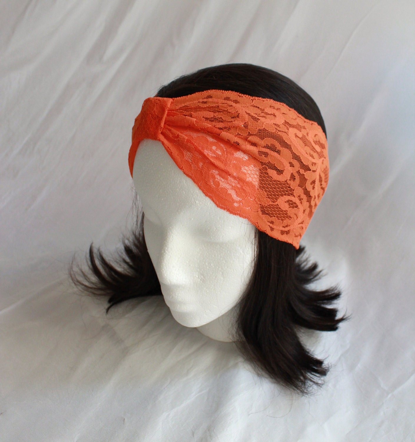 Lace Turban Headband in Tangerine - Multiple styling options