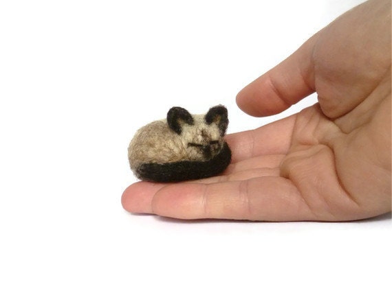 Seal Point Siamese Cat - needlefelted sculpture - miniature pet model - made to order animal collectible soft sculpture