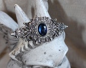 Edwardian Brooch/Hair piece with blue sparkle Bermuda rhine stone. Gothic style