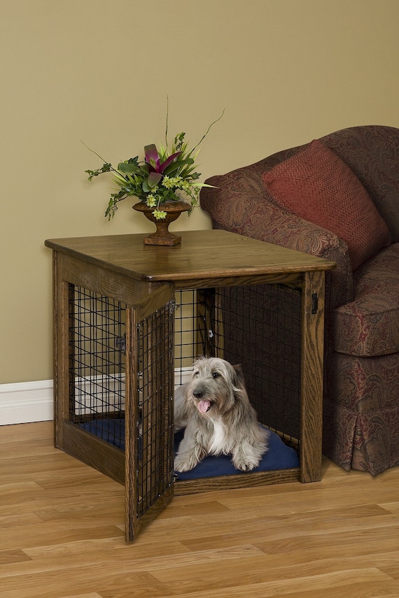 Amish Craftsman Wooden End Table Dog Crate Puppy Medium Size