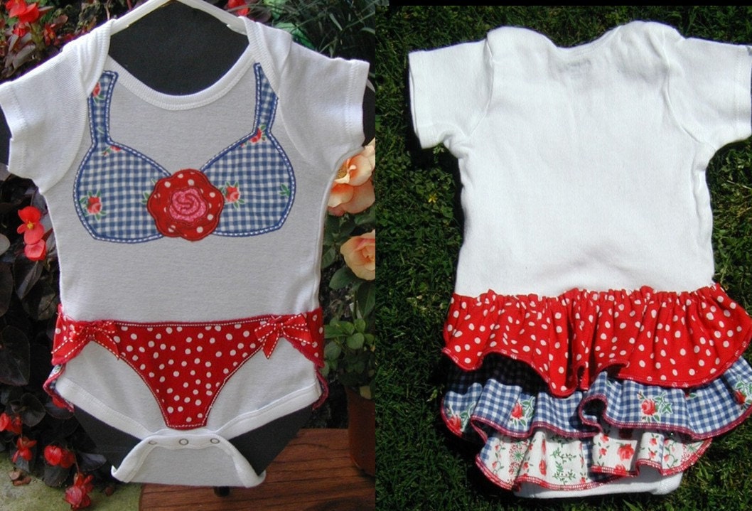 4th of July Red White and Blue Full Bikini Onsie with bottoms & ruffled back for Baby Girl
