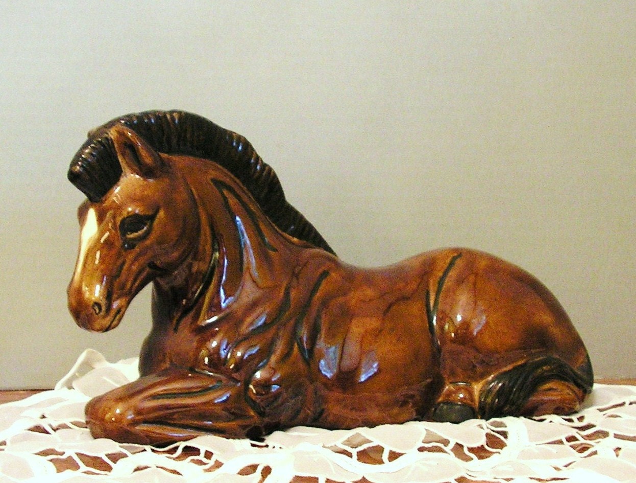 Vintage Ceramic Horse, brown animal decor