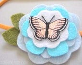 Butterfly Flower Headband - peach / aqua felt - one size fits all