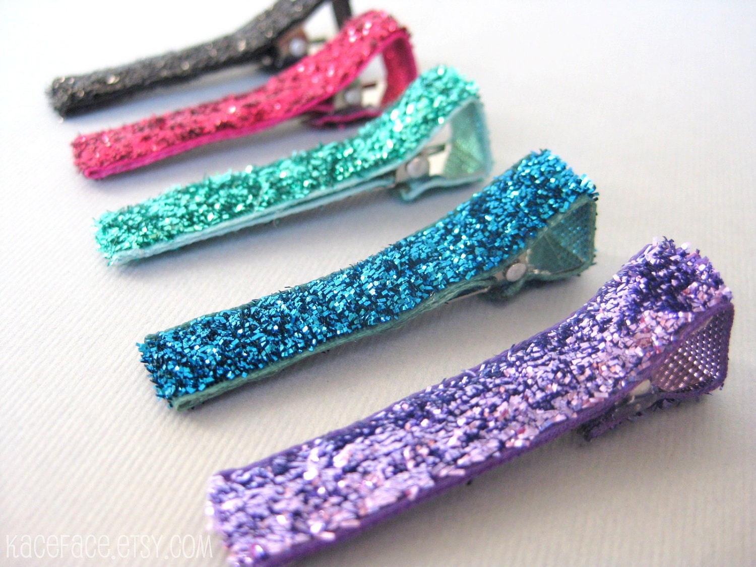 Glitter Clips - Set of 5 - black / hot pink / aqua / turquoise / purple