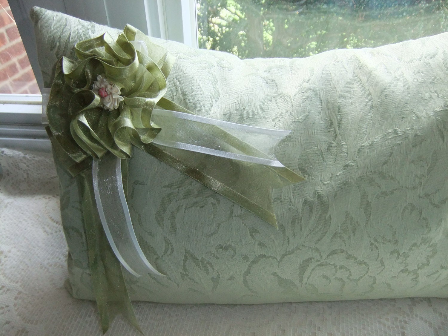 Lavender Filled Accent/Throw Pillow - Green Brocade - Lumbar Spa - Large Dream Pillow - Made to Order