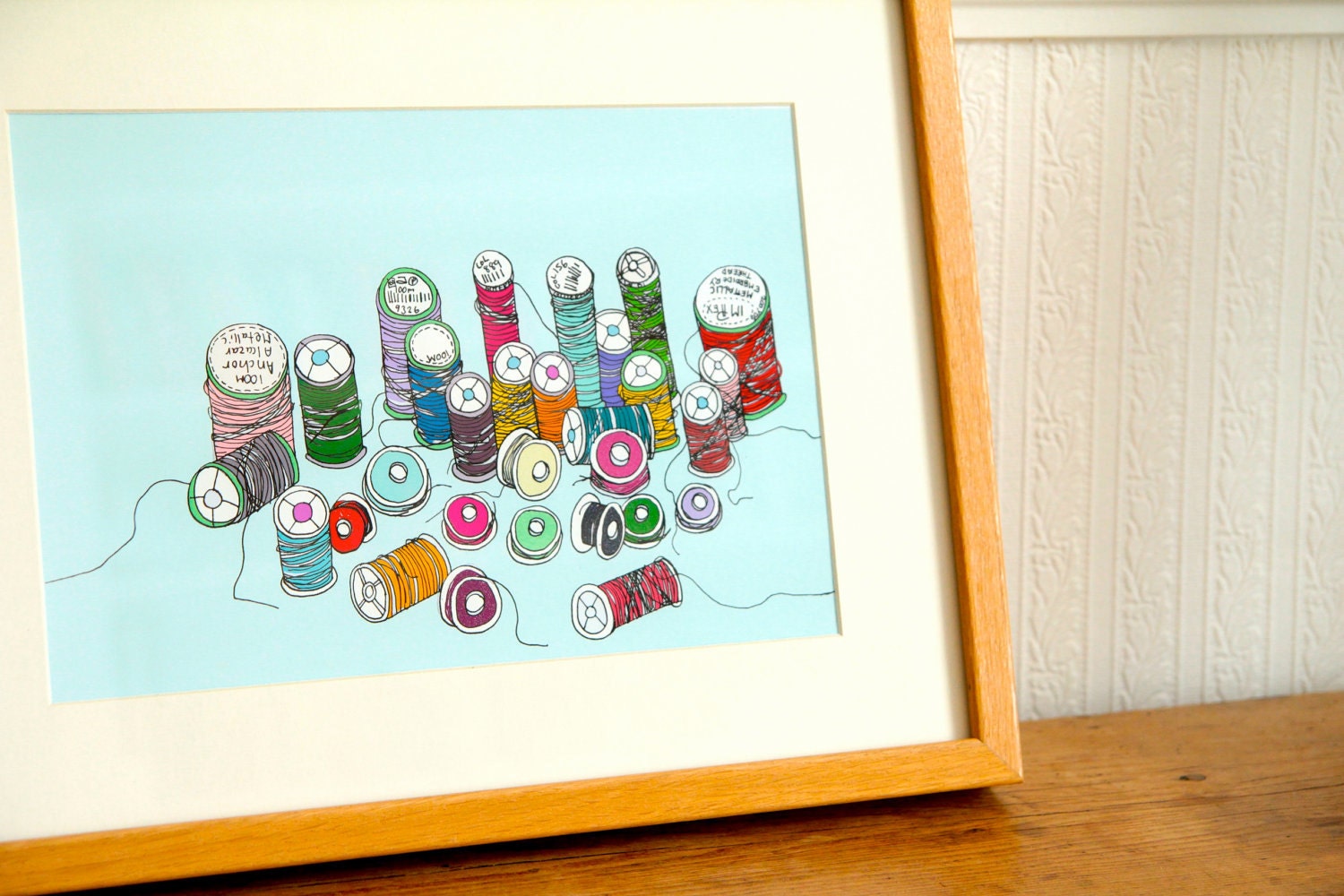 Spools of thread, a collection - An archival art print featuring an original illustration