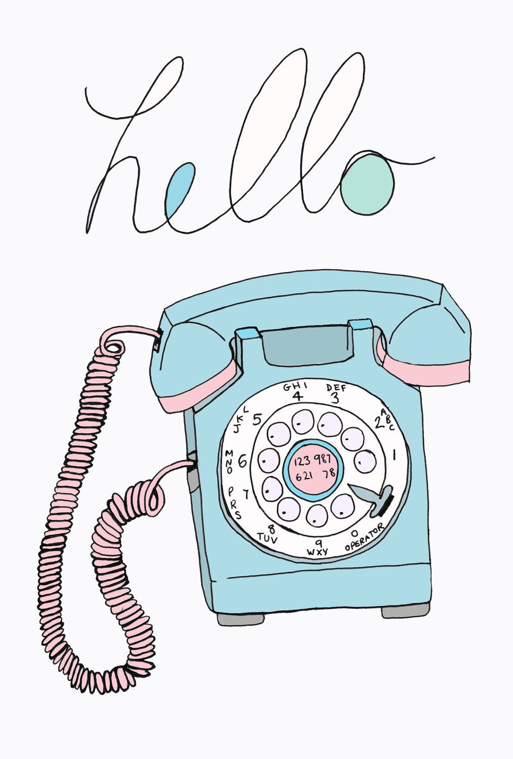 Retro telephone - archival art print A4