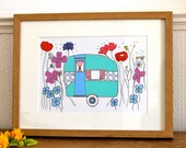 Retro Caravan - A4 Art Print