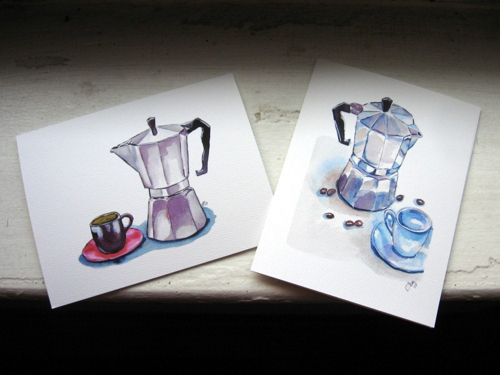 Stationery Cards - Espresso Coffee Cards - Italy Watercolor Art Notecards -  Set of 8