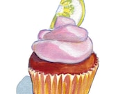 Watercolor Painting - Pink Lemonade Cupcake Watercolor Art Print, 11x14 Wall Art