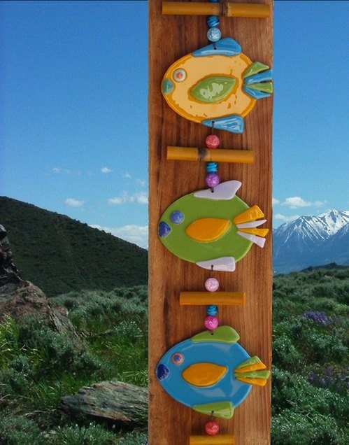 Fused glass fish mobile