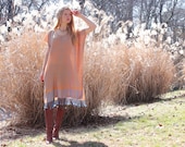 Soft Silk & Cashmere Boho Gypsy Kaftan Dress with Fringe Golden Natural One Size Fits All