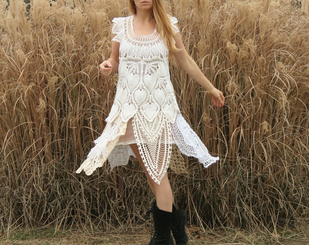 OOAK Vintage Lace Handmade Wedding Dress Altered Couture Cotton Doilies Upcycled