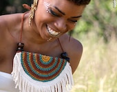 Tribal crochet fringe  statement necklace