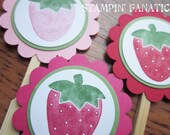 Sweet Strawberry Collection: Set of 12 Cupcake Toppers. Strawberry Party. Strawberry Birthday. Strawberry Cupcake Topper. Il_170x135