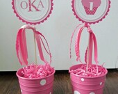 Cupcakes & Polka Dots Collection: Set of 2 centerpiece flags, customized with monogram and age as well as coordinating ribbons Il_170x135