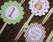 Look Whoo's One Collection Cupcake Toppers, Set of 12. Look Whoo's One Birthday. Owl First Birthday. Owl Birthday. Il_170x135