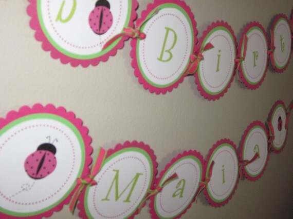 Little Ladybug Collection: Large Personalized Banner. Ladybug Birthday Banner. Ladybug Banner. Pink and Lime Ladybugs. Il_570xn
