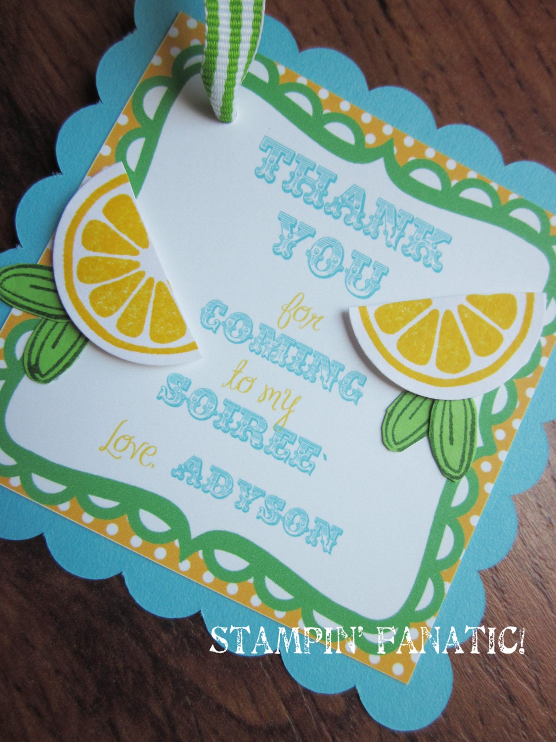 Little Lemon Collection: Set of 12 favor tags, 4" scallop square, personalized, custom, handstamped. Il_570xn