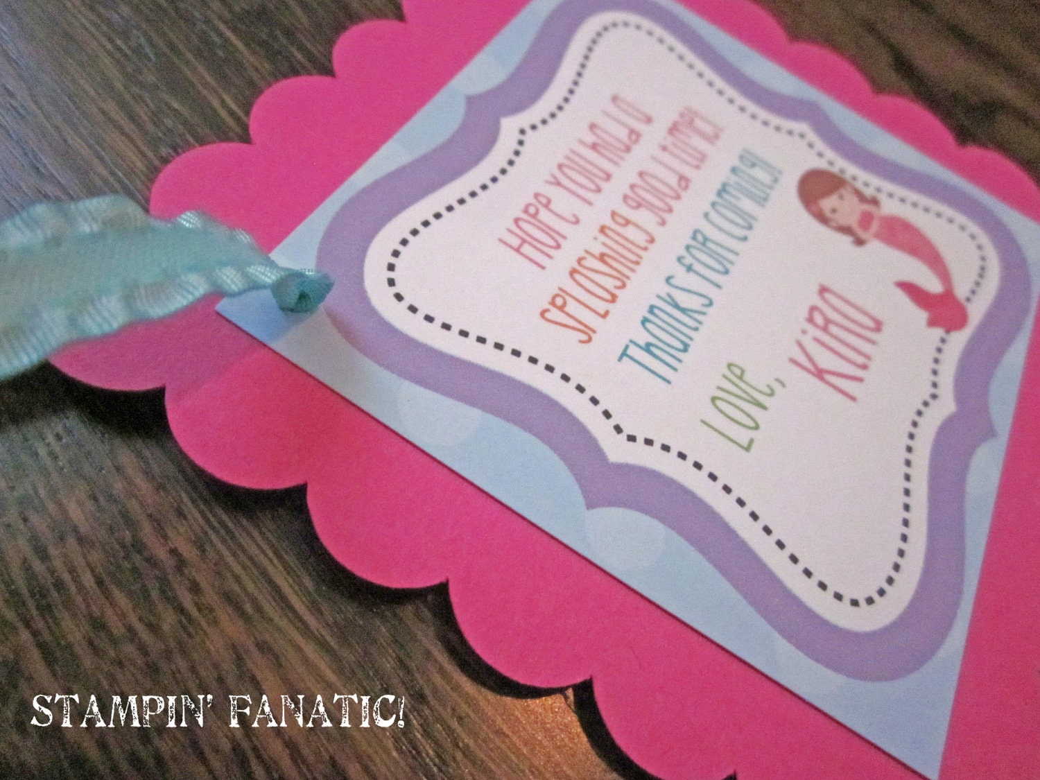 Merry Mermaid Collection: Set of 12 Favor Tags, Square Scallop, personalized w/ribbon. Under the Sea, Mermaids. Il_570xn