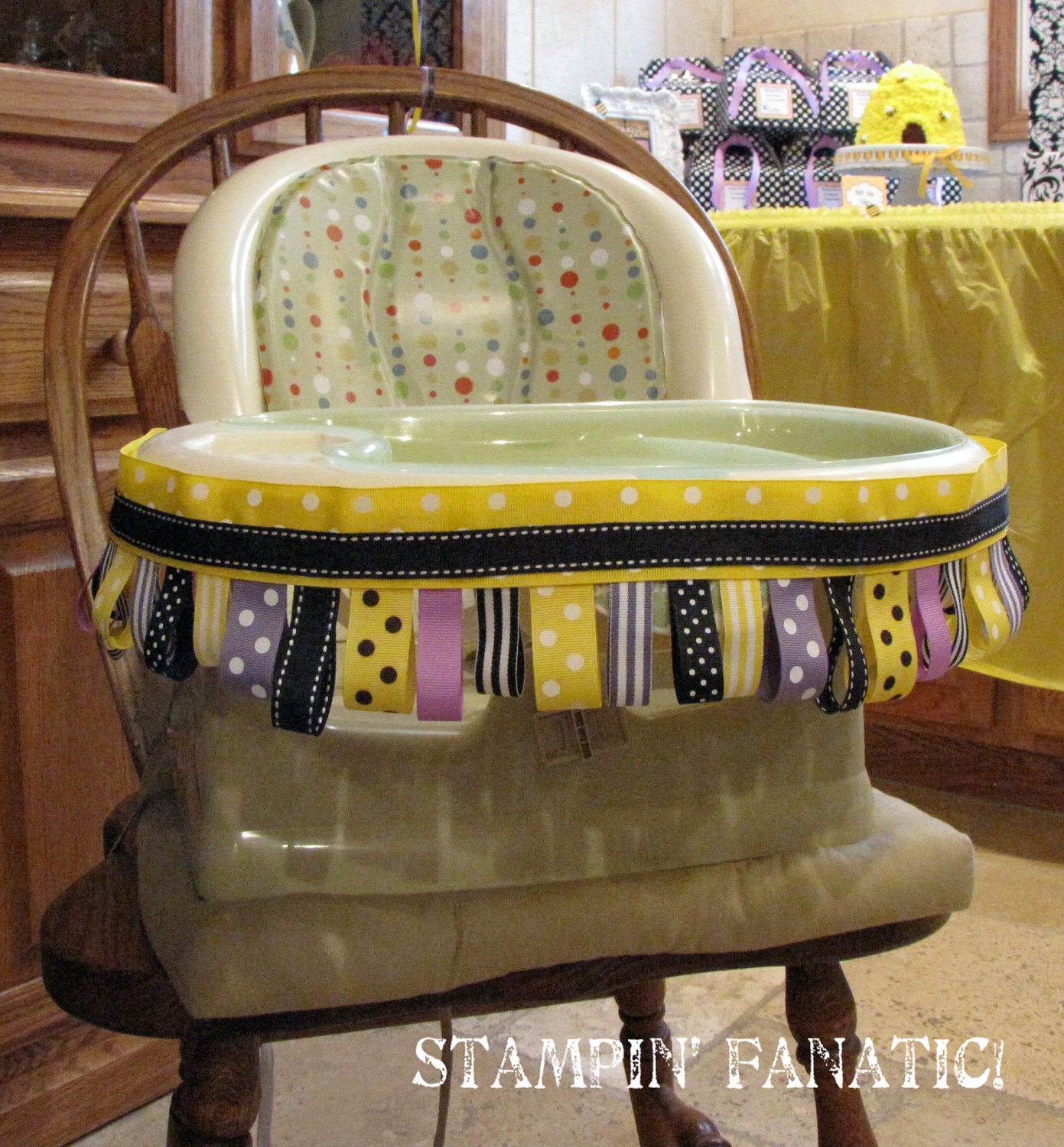 Ribbon Decor Wrap for High Chair: Custom made high chair wrap. Ribbon decor for high chair. High Chair Banner. Ribbon Banner.