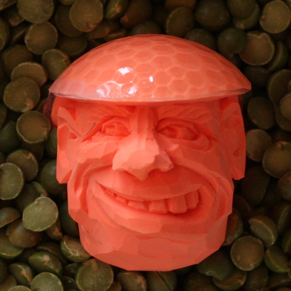 Neon Orange Hand Carved Caricature Golf Ball