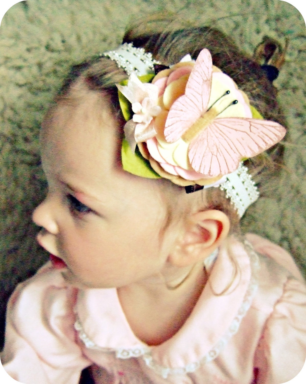 Felt Flower Headband . Pink Butterfly . Nature .  Fall Fashion