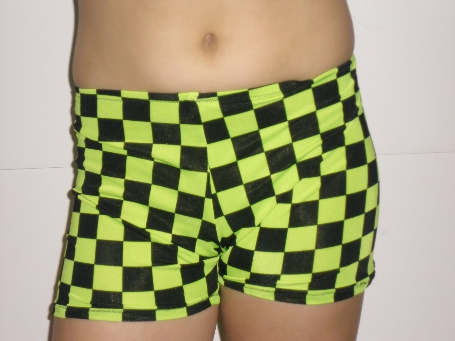 Lime green and black checkered spandex shorts-any size