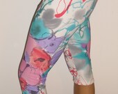 White floral pattern spandex leggings in any girls or adult size